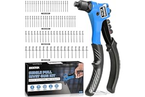 AKKTOL Pince a Rivet, Riveteuse Professionnelle, Pince a Rivet Pop avec 200 Rivets pour 4 Types 4,8mm 4,0mm 3,2mm 2,4mm, Pince à riveter Manuelle pour Automobile, Chemin de Fer, Meubles, Jardinage etc