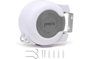 JOEJI'S KITCHEN Tendedero Ropa retráctil Doble de 15 Metros | Tendedero Ropa Plegable de 2 x 15 m para Exteriores | Tendedero de Pared con Tornillos, Ganchos, Instrucciones