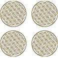 BEIIEB 4 Pieces Wooden Flower of Life Home Decor Wall Paintings Spiritual Symbols Esoteric Gifts Carved Coasters Pot Holder for Purification Meditation Light Therapy