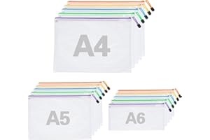 RUACDIQ 15 pzs Bolsa portadocumentos A4 A5 A6 5 colores, Bolsa portadocumentos impermeable, Bolsa transparente con cremallera para archivo, cosméticos, material de oficina, viaje