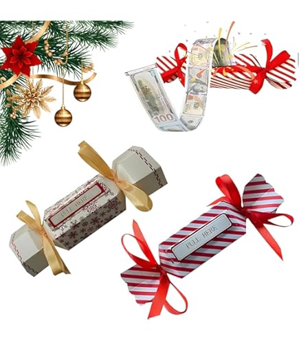 Tirelire Cadeau De Noël - Boîte Surprise Avec 30 Sachets Transparents Pour Cacher De L’argent, Dimensions 12.5x12.5x12.5 Cm