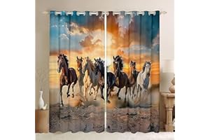 ZZTBQ Pferd Verdunkelungsvorhang Für Kinderzimmer Pferde Mädchen Geschenk Gardinen Blickdichter 2er Set Vorhang Verdunkelung mit Ösen Tier Motto 150x166cm Für Jungen Mädchen Kinder Schlafzimmer