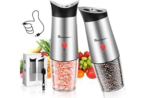 Sjpzwcrl Macina Pepe e Sale Elettrico: - Macinapepe Macinino Pepe Nero in Grani Spezie Macinato Sale e Pepe Set Grosso Peperoncino Ricaricabile Rugosità Regolabile Senza Fili con Luce LED, 2 Pezzi