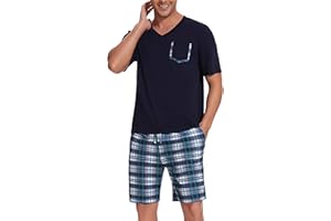 Uniexcosm Ensemble de Pyjama Été Pyjama Homme Coton Court Pyjama Homme Pantalon Manches Courtes