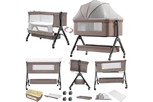 Doraystar Sidosäng för baby med hjul, vikbar babysäng, konvertibel babysäng, småbarn, vagga med madrass (X3 khaki)