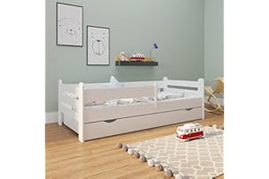 Kids Collective Lit d'enfant 200x90 avec Protection Contre Les Chutes, tiroir & sommier à Lattes en Blanc 90 x 200 Filles garçons Lit Skandi