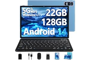 DEERTIME 2025 Newest Tablet 10 Pollici Android 14 OS 22GB RAM+128GB ROM(TF 1TB), Octa Core 2.0Ghz /5G+2.4G WiFi/GMS/8000mAh/Bluetooth 5.0/Widevine L1/8MP+5MP/GPS/Tablet 2 in 1 con Tastiera e Mouse - Blu
