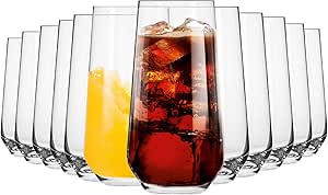 Krosno Tall Water Juice Drinking Glasses | Set of 12 | 480 ML | Splendour Collection | Hiball &amp; Tumbler Crystal Glass | Perfect for Home, Restaurants and Parties | Dishwasher and Microwave Safe