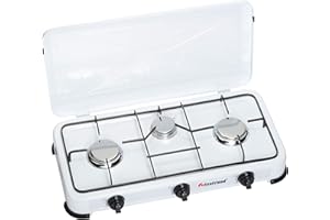 FireFriend Fornello a Gas da Campeggio KO-6383 – 3 Bruciatori – 2 x 1500 Watt e 1 x 1000 Watt – Bianco