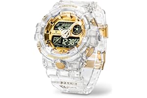 PINDOWS Men Watch for Men Digital Sports Watch, Outdoor Waterproof Military Digital Watch LED Screen Large Face Dual Dial Time and Stopwatch Alarm Wristwatch