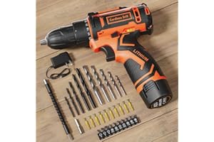 FAHEFANA Cordless Drill, 12V Drill Set with 42 Accessories, 25Nm Electric Screwdriver, Electric Power Machine, 2.0Ah Battery, 25+1 Torque, 2 Speed, LED Light, Tool Kits for DIY