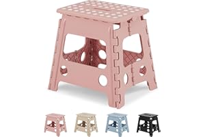 VECELO Marchepied Pliable, 32cm Tabouret Pliant Antidérapant avec Poignée pour Enfants et Adultes, Léger et Portable pour la Cuisine, Salle de Bain, Camping, Rose