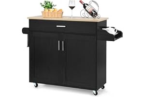 COSTWAY Carrello da Cucina con Ruote di Gomma, Scaffale per Microonde Carrello Servizio, Mobile Cucina con Ripiani e Ante, Credenza Cucina Legno Moderno Elegante, 116 x 37 x 85 cm (Nero)