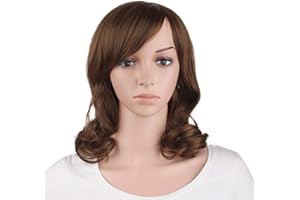 MapofBeauty 16 Pulgada/40cm Moda Flequillo Lateral Medio Rizo Pelucas (Ligero Marrón)