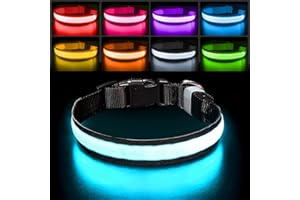 PcEoTllar Collar Luz para Perro Recargable, Collar LED Impermeable con 7 Colores Ajustable para Perros Pequeños, Medianos y Grandes