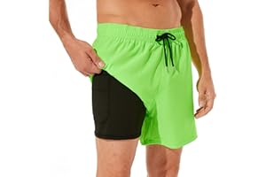 ineepor Bañador para Hombre 2 en 1 de Secado Rápido con Forro de Compresión Pantalones Cortos Hombre Deporte con Bolsillos con Cremallera Elástico de Forro,XXS-5XL