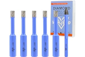 Juego de Brocas Diamante Seco - 5 Piezas 6mm Corona Diamnate y 6mm Broca de Carburo para Baldosas de Porcelana Cerámica Mármol Granito - Vástago Triangular con Estuche VENJELD