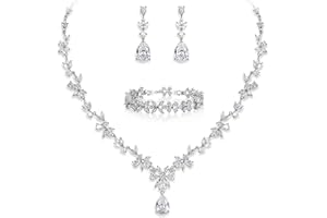 EVER FAITH Parure Gioielli Donna, Matrimonio Jewelry Set per Donna, Zirconia cubica Moda Set di Orecchini Pendenti con Collana di Foglie di Vite Floreale