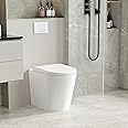 Robanmoa Modern BTW Back to Wall Toilet Concealed Cistern Toilets, White Ceramic WC Short Projection Pan Concealed Toilet Cistern Soft Close Seat Compact Bathroom Toilets