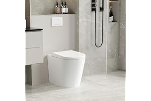 Robanmoa Modern BTW Back to Wall Toilet Concealed Cistern Toilets, White Ceramic WC Short Projection Pan Concealed Toilet Cistern Soft Close Seat Compact Bathroom Toilets