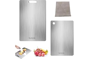 MATSIZEN 2 tablas de cortar de titanio, acero inoxidable, de doble cara, adecuada para carne y frutas, con 1 alfombrilla antideslizante (34 x 23 cm + 23 x 14 cm)
