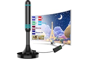 BIGEFEIXU Antenna TV - Amplificatore Antenna TV Facile Installazione, Long Range Reception Antenna TV Interna Amplificata Potente Support 4K 1080p VHF UHF DVB-T, Cavo Coassiale 5 Metri