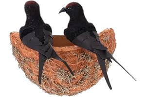 Cabilock 3 Stücke Schwalbennest mit Vogel Figur Schwalbe Wanddeko Gartenfiguren Dekofigur Baumstecker Gartendeko Figuren Garten Statue Skulpturen Wohnzimmer Hof Balkon Terrassen Deko