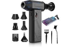 DREPINT Elektrische Staubgebläse mit 6 Düsen, Integrierte Saug- und Absaugung Staubgebläse, 3-Gang Mini Staubgebläse Druckluft stark mit 8000mAh Akku, Compressed Air Duster für Reinigungsset Tastatur Auto