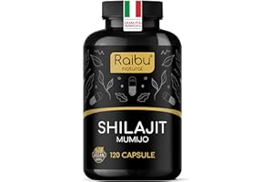 Shilajit Himalayano Puro - 120 Capsule di Shilajit Puro con 50% Acido Fulvico - 1300 mg per Dose Giornaliera - Testato in Laboratorio, Alta Dose e Biodisponibilità - Energetico, Vitalità - Raibu