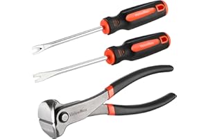 ValueMax 3 Pièces Arrache Agrafeuse Tapissier, Pince Coupante D'extrémité de 185 mm, Arrache-clous en V Droit et Incurvé de 200 mm, Outil D'extraction de Pointes pour Bois Pneus Meubles