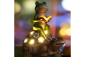 ‎YEOMOO Yeomoo Solar Frosch Reiten Schildkröte Figuren Gartendeko für Draußen – mit Blumen LED Solarlampen für Außen Lustige Garten Deko Geschenke für Frauen/Mum/Männer Zimmer Feengarten Kinder Dekoration