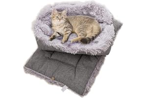 TUAKIMCE Katzenbett 2 in 1 Plüsch Weich Runden Schlafen Katzensofa Flauschige Katzenbett Klein Hund Bett Katzendecke Haustierbett katzenbettchen Tierbett für Katzen und Kleiner Hund (Grau)