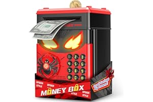 Ltteaoy Hucha Infantil,Caja Fuerte Electrónica para Niños,Hucha con Contraseña y Botón de Huella Digital,Contador de Monedas,Diseño Spider Interactivo,Regalo Cumpleaños Navidad 3-12 Años