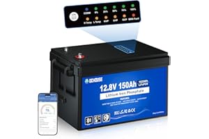 DCHOUSE 12V 150Ah LiFePO4 batterie au lithium avec Bluetooth,protection contre les basses températures,4000-10000 cycles,batterie au lithium à cycle profond,idéal pour les caravanes,système solaire