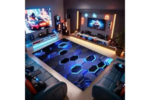 PEIHUODAN Gaming-Teppich Für Jungezimmer, Neonfarbenes Wabenmuster, Rutschfeste Dekoration (Blau, 120x160cm)