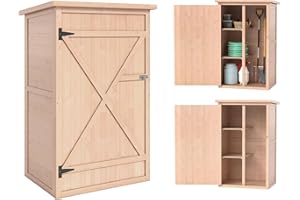 ‎OUTSUNNY Outsunny Gartenschrank Holz, Geräteschuppen wetterfest 75x56x115cm, Gerätehaus mit Tür, Böden, Geräteschrank, Gartenhaus Werkzeugschrank Gartenschuppen für Garten, Terrasse, Hinterhof, Rasen, Natur