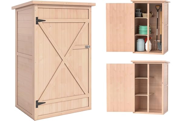 Outsunny Armoire abri de Jardin Remise pour Outils Bois de Sapin pré-huilé Toit bitumé incliné - Grande Porte verrouillable loquet - 2 étagères - dim. 75L x 56l x 115H cm