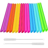Pajitas Bubble Tea, Pajitas Extra Ancha Pl&aacute;stico con 2 Cepillo de Paja | 16 Piezas Multicolor Rectas Pajitas de Reutilizables