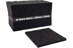My Plast I 90 x 90 x 6 mm – Lot de 25 tampons de terrasse – Tapis de protection en caoutchouc résistant à l'eau pour bois de terrasse