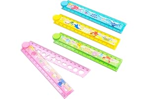 DORART HOME Righello 15 cm Pieghevole, 4pcs Latte Rigida 2 in 1 Pieghevole Plastica Infrangibile Strumento di Misura Tri-Decimetro Modello Colorato Animali Oceano Fornitura Scuola per Studente Scolaro