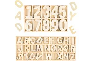 ENCURYNA Juego de 180 letras y números de madera, 50 números de madera del 0 al 9 y 130 letras mayúsculas de la A a la Z, números y letras Hoze para manualidades, fiestas, decoración del hogar, pantallas y