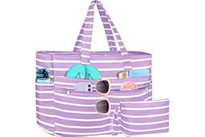WACCET Bolsa de Playa Grande Mujer, Bolso de Playa Impermeable con Cremallera Bolso Playa Grande XXL Familiar 50L Plegable y Ligero Bolsa de Mano con Múltiples Bolsa Tote para Playa, Viajes, Piscina