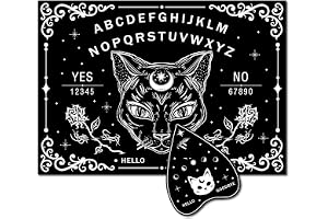 CREATCABIN spökbräda i trä med svart katt talande Ouija bräda pendelbräda i trä med planchette önskelit spådomar lekset spökjakt dekoration häxutrustning för Wicca 30 x 21 cm