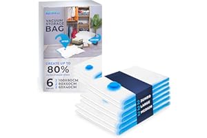 NIFTII Vacuum Storage Bags 6 Pack, Mixed Sizes - Space Saver for Clothes, 80% More Storage with Airtight, Waterproof, Double-Zip Seal, Durable Packing Bags for Duvets, Bedding & Travel