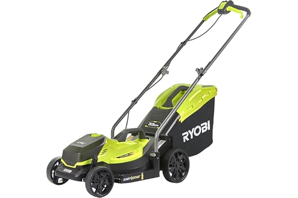 RYOBI - Tondeuse pousée sans Fil 18V One+ OLM1833B – Largeur Ø33 cm, Bac 35L, 5 Réglages de Hauteur Centralisées – Idéale Petits Jardins – Batterie Non Incluse