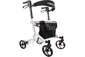 ‎MOBILITY PLUS+ LR10+ Leichtgewichtrollator - Indoor und Outdoor Rollator - Gehwagen, klappbar, Höhe einstellbar, Weiß, inkl. Tasche
