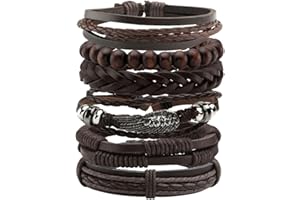 Manfnee 6-12Pz Braccialetto Intrecciato Pelle PU Bracciale Fascia Vintage Punk Goth Rock Uomo Donna