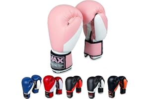 MAXSTRENGTH Boxing, Gloves 12oz, Sparring Training Kickboxing Punch Bag Mitts Muay Thai Rex Leather Equipments. (12oz)