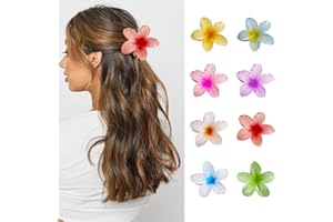 DXMCGTTBD 8 Pièces Pince Cheveux Fleur,8cm,jolie pince à cheveux hawaïenne,Grandes Pinces à Griffes Antidérapantes,Cheveux Fleurs Artificielle en Plastique Grip,Antidérapantes,Pour femme