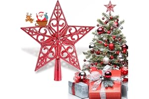 NOCHME Weihnachtsbaumspitze Stern Vintage Leicht Klassisch Kunststoff Ausgehöhlt Weihnachts Dekoration Stern, Ideale Christbaumspitze Dekoration Ornament Rot